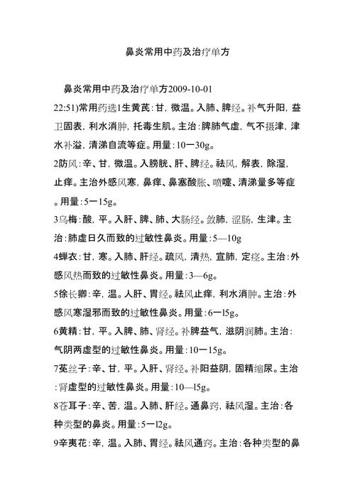 鼻炎治疗配方